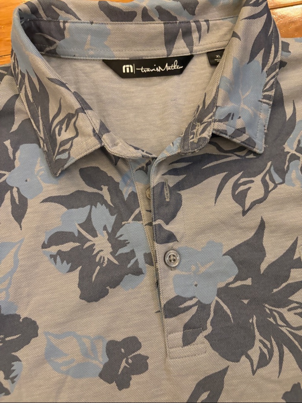 Travis Mathew Blue and Charcoal Floral Polo Shirt - Picture 5 of 9